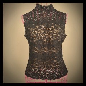 Sheer Lace Sleeveless Top with Keyhole Back